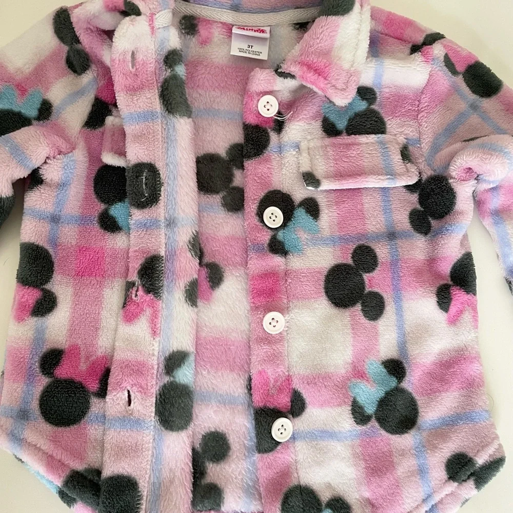 Disney Minnie Mouse Pink and Purple Plaid Fleece Button Up Top Girls 3T - Picture 11 of 12